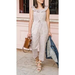 Gal Meets Glam Ditsy Floral Cropped Jumpsuit Womens Size 4 Tan Boho Spring